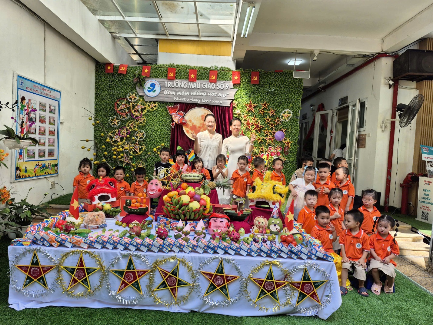 A group of children sitting in front of a table with flowers

AI-generated content may be incorrect.